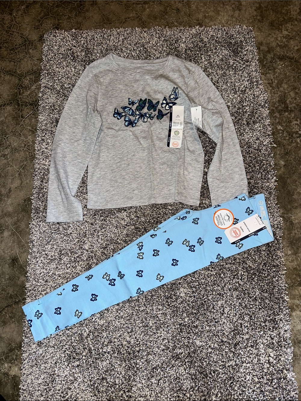 wonder nation Gray Top with Blue Butterfly Matching Set